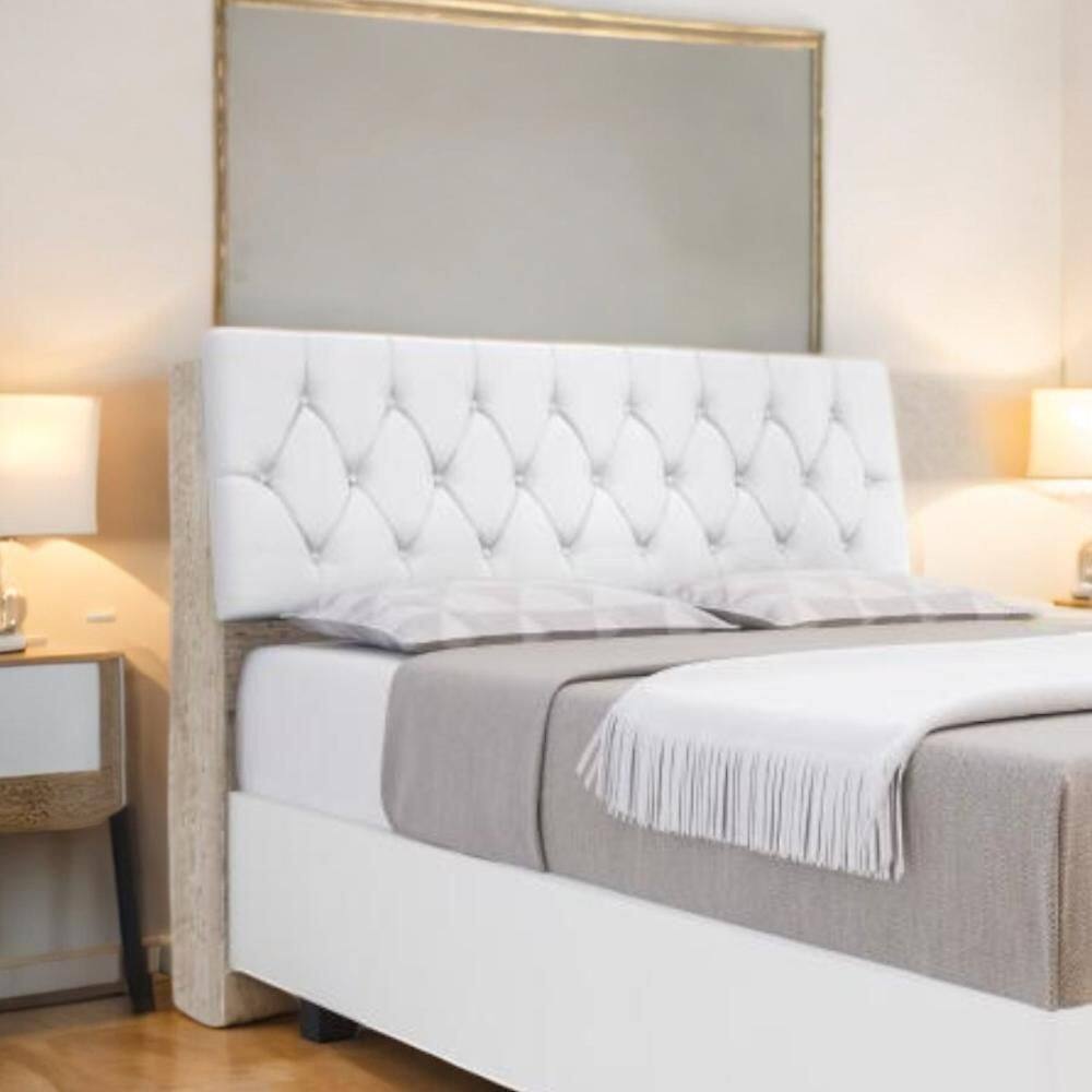 Cabeceira Estofada Ísis Solteiro Amarula com Capitonê Branco