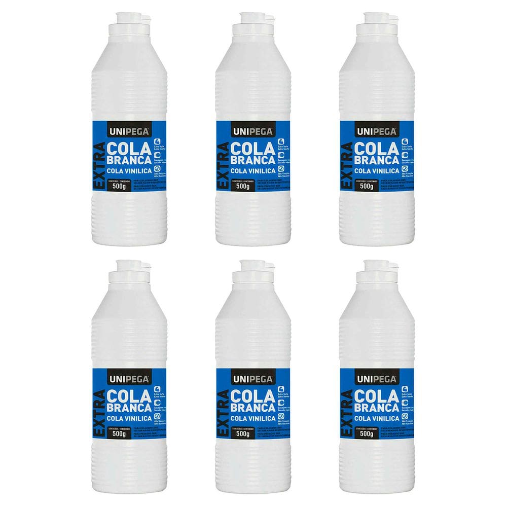 Kit 6 Cola Branca Pva Extra 500g Artesanato Unipega
