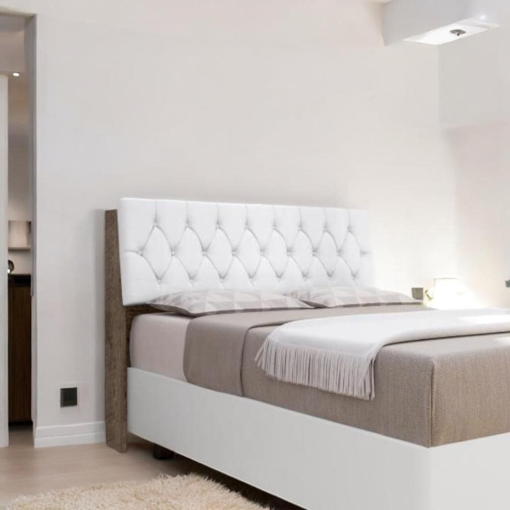 Cabeceira Estofada Ísis Solteiro Chocolate com Capitonê Branco