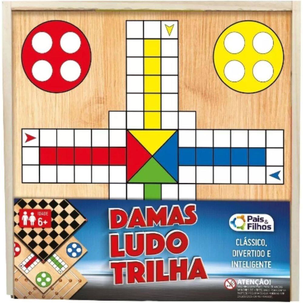 Tabuleiro de Jogos Clássicos 3 em 1 Dama Trilha E Ludo Brinquedo Didático - Pais e Filhos