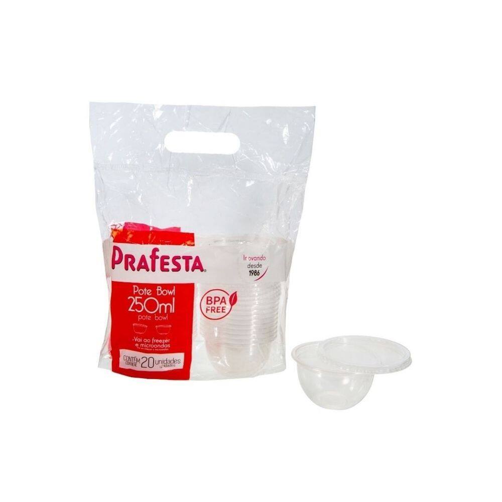 Kit C/5 Pct Pote Bowl 250Ml. C/ Sobretampa C/20 Un. Prafesta