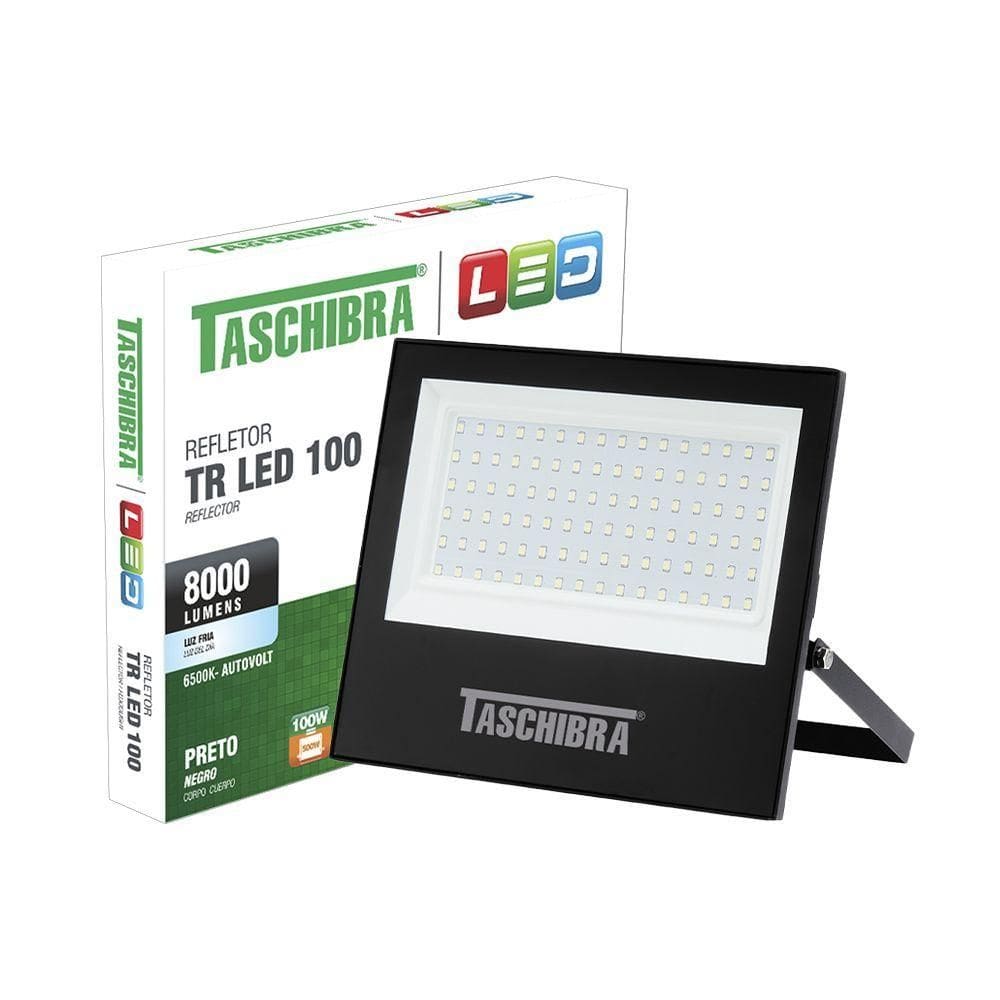 Refletor Taschibra Led Tr Slim 100W Luz Branco Fria 6500K Preto Bivolt