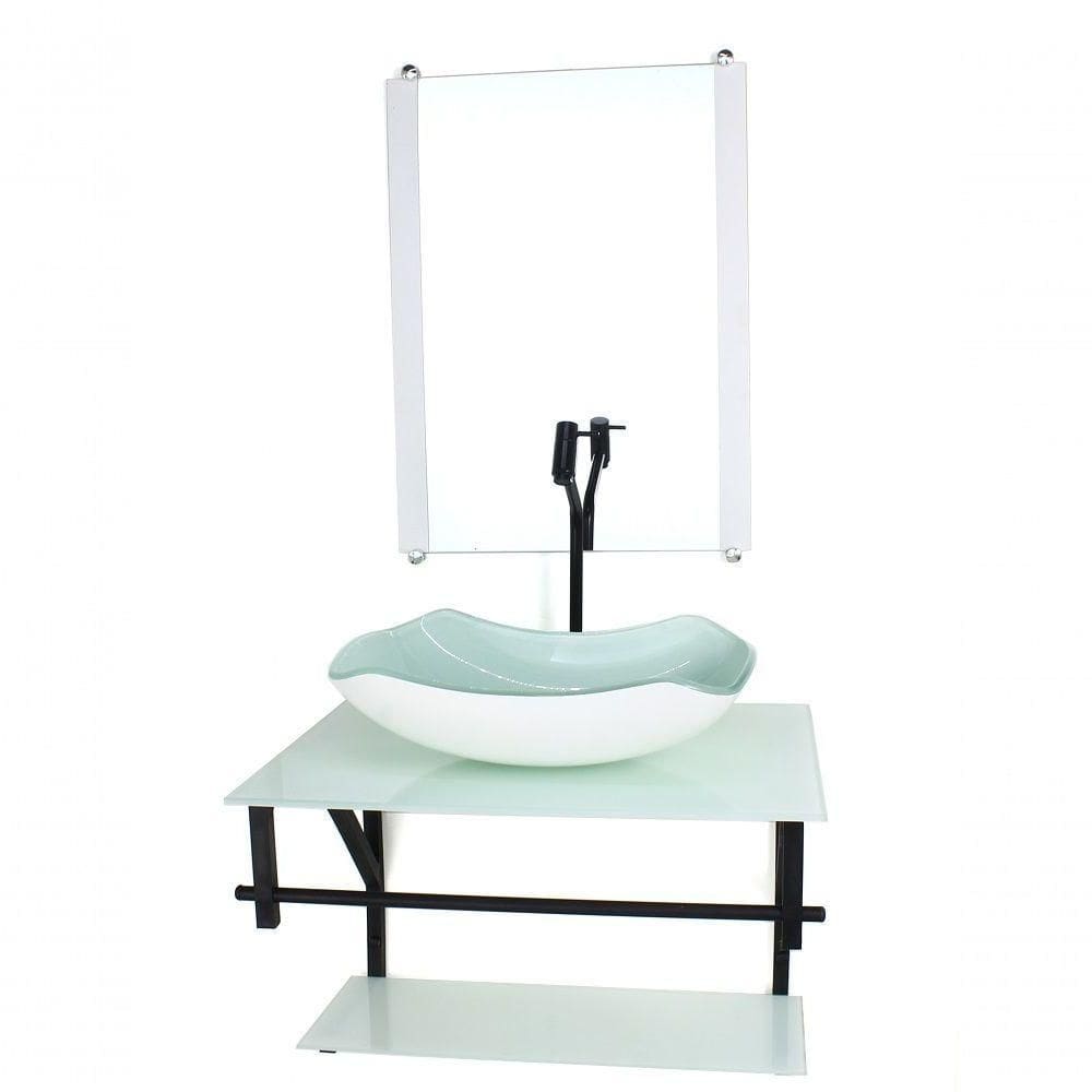 Gabinete De Vidro Para Banheiro 60cm Cuba Com Torneira Preta