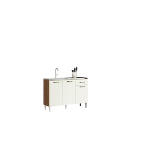 Balcão de Cozinha Atenas com tampo 3 portas 1 Gaveta Atacama / Off White - Aramoveis
