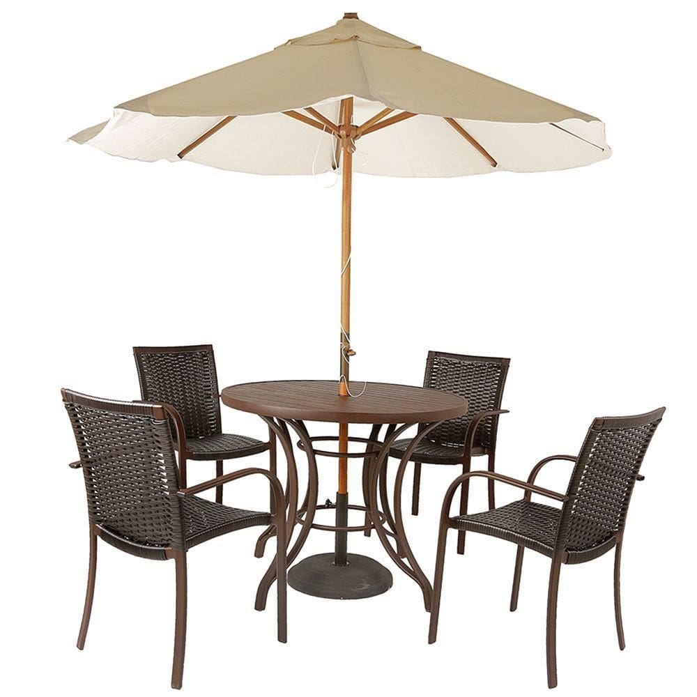 Kit 4 Cadeiras Fibra  Tabaco Mesa  Marrom E  Bege