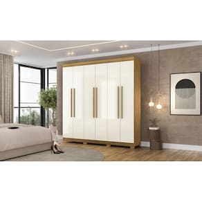 Roupeiro Elegance 6 Portas e 2 Gavetas Internas - Cor Nature Champanhe - Vila Rica