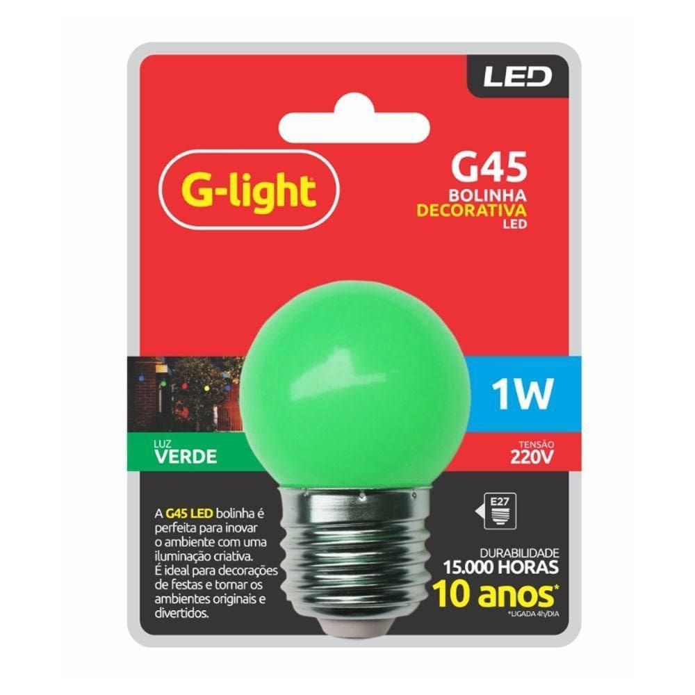 Lâmpada G45 Led 1w 220v E27 Verde