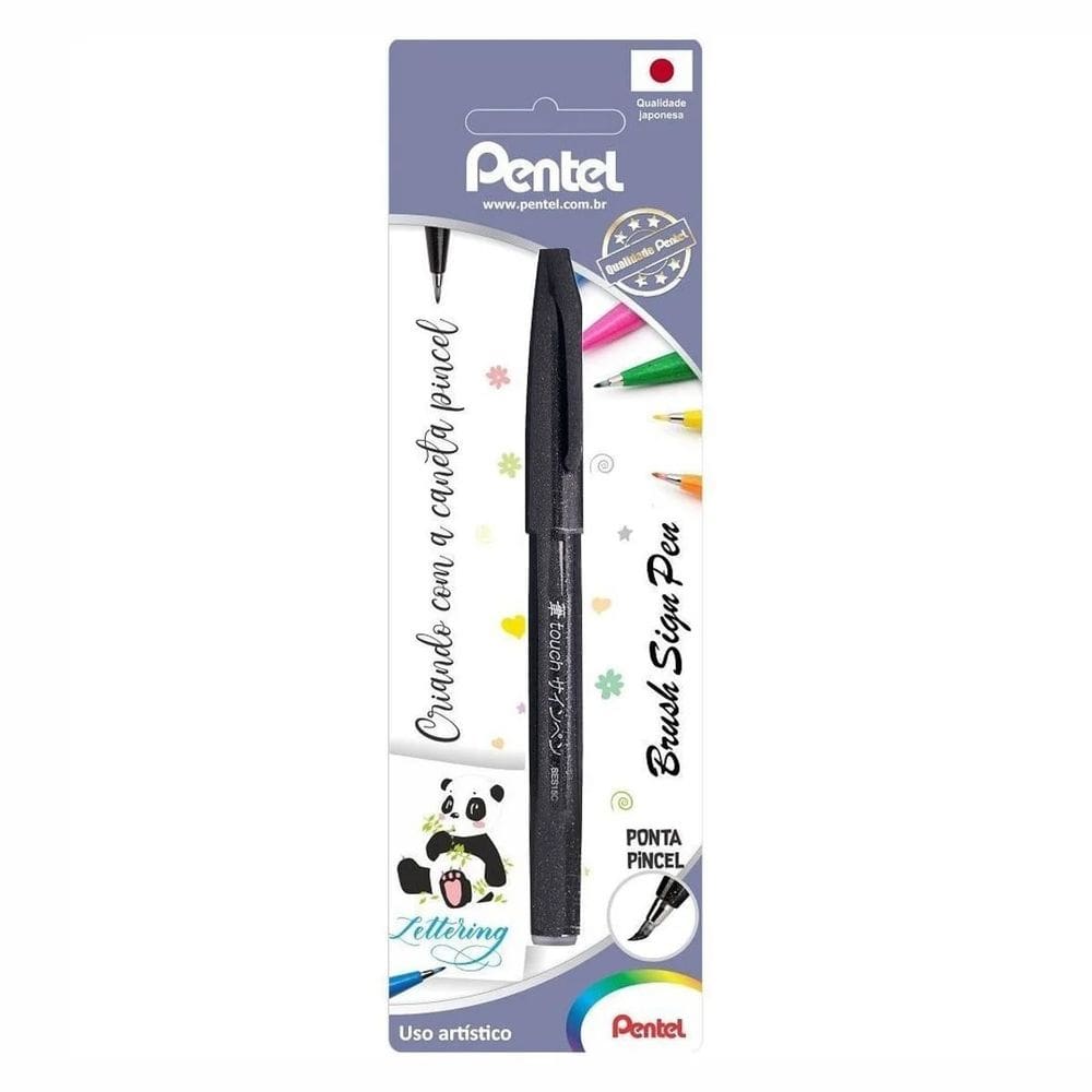 Blister Caneta Brush Sign Pen Preta Ponta Pincel Uso Artístico Ideal Para Lettering - Pentel