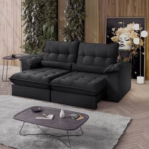 Sofá Retrátil Reclinável Molas Ensacadas Chicago 250 Cm Preto