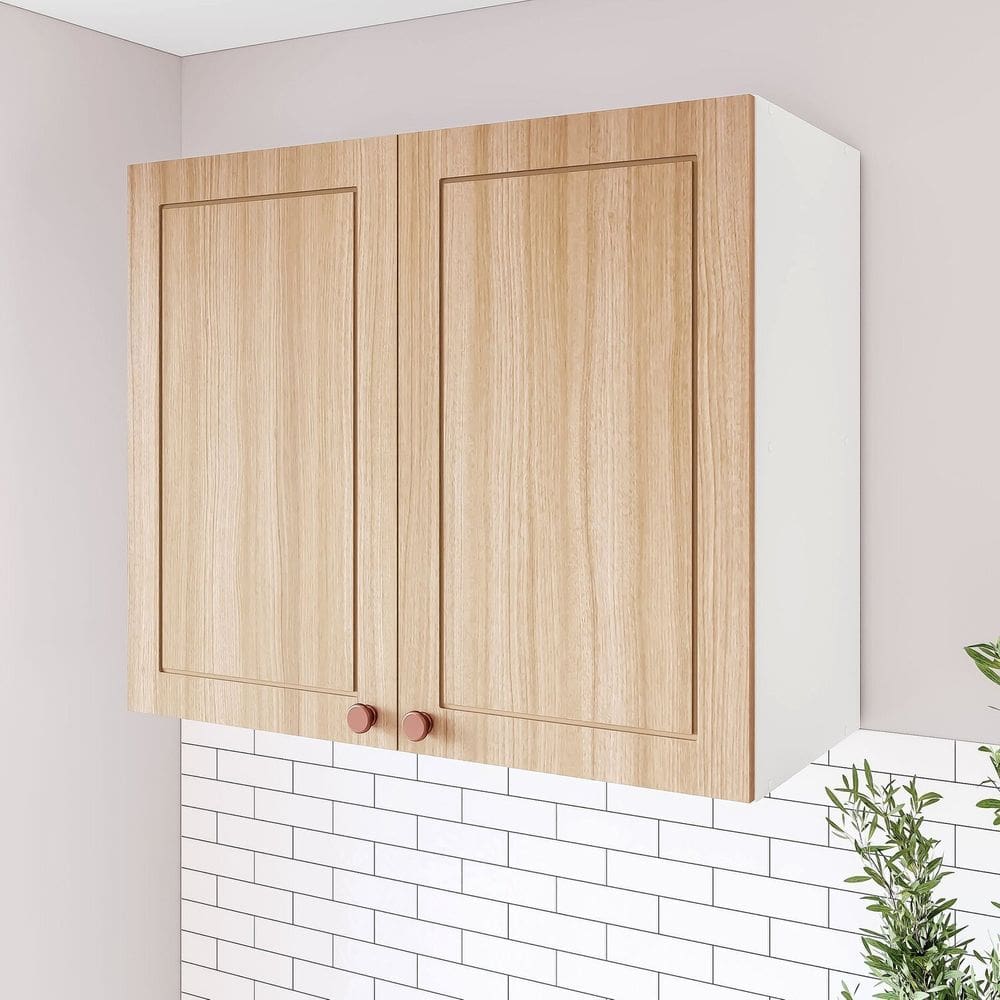 Armário Aéreo 2 Portas 80 Cm Pérola Yescasa Branco/Carvalho