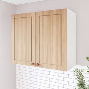 Armário Aéreo 2 Portas 80 Cm Pérola Yescasa Branco/Carvalho