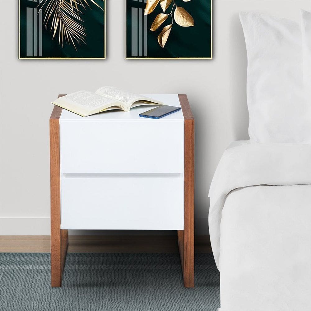 Mesa de Cabeceira Fauri em Madeira Maciça e Mdf Natural/Preto