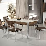 Conjunto Sala de Jantar Mesa Retangular com 6 Cadeiras Natani Cromado/Marrom