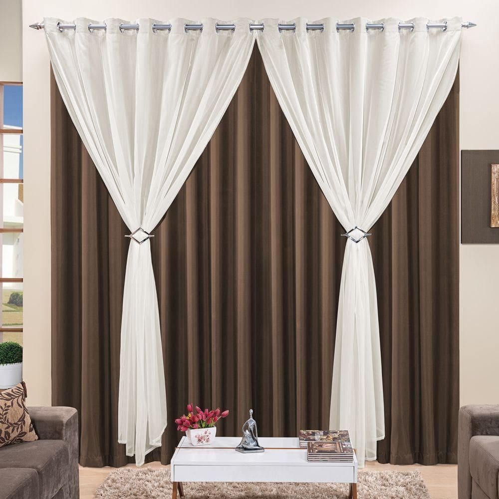 Cortina 2 Mts Sala Quarto Voal Com Microfibra Para Trilho Comum Tabaco Barata