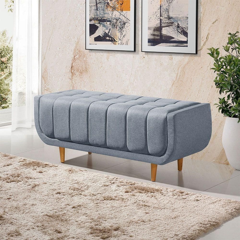 Recamier Alemanha 1,30m Com Base Madeira Linho Sofatec Azul