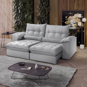 Sofá Retrátil Reclinável Molas Ensacadas Chicago 210 Cm Veludo Cinza