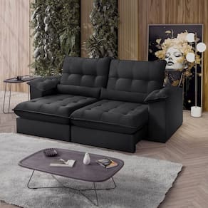 Sofá Retrátil Reclinável Chicago 230 Cm Veludo Preto