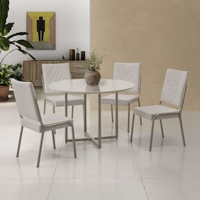 Conjunto Sala de Jantar Mesa em Mdf com Vidro 4 Cadeiras Moscou Cinza/Marrom/Off White