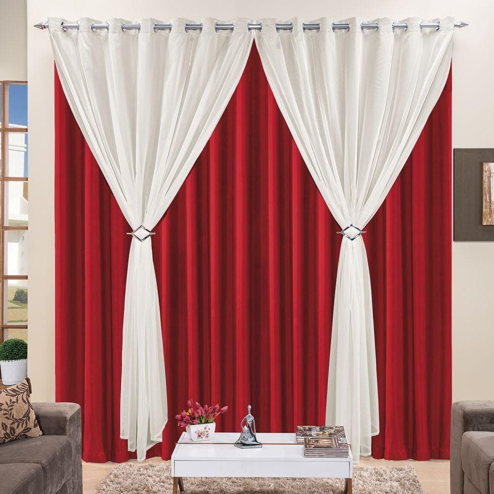 Cortina 2 Mts Sala Quarto Voal Com Microfibra Para Varão Vermelha Barata