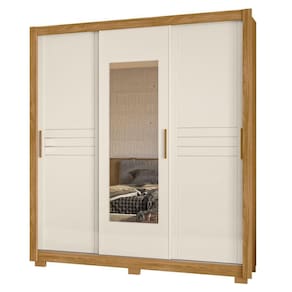 Guarda Roupa Casal 3 Portas De Correr E Espelho 202cm Toronto M07 Freijó/off White - Mpozenato