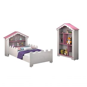 Conjunto De Quarto Princesa Com Cama E Estante Branco/rosa - Vitamov