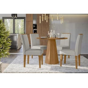 Mesa de Jantar Ambiente Isis 100x100 cm sem Vidro Ype e 4 Cadeiras Amanda Ype Animale Areia - New Ceval