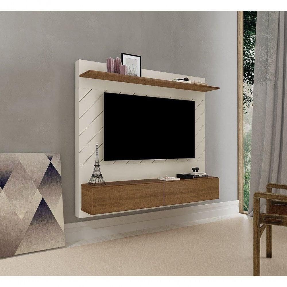 Painel Para Tv 60" Com Prateleira Meline Malbec / Off White - Luapa