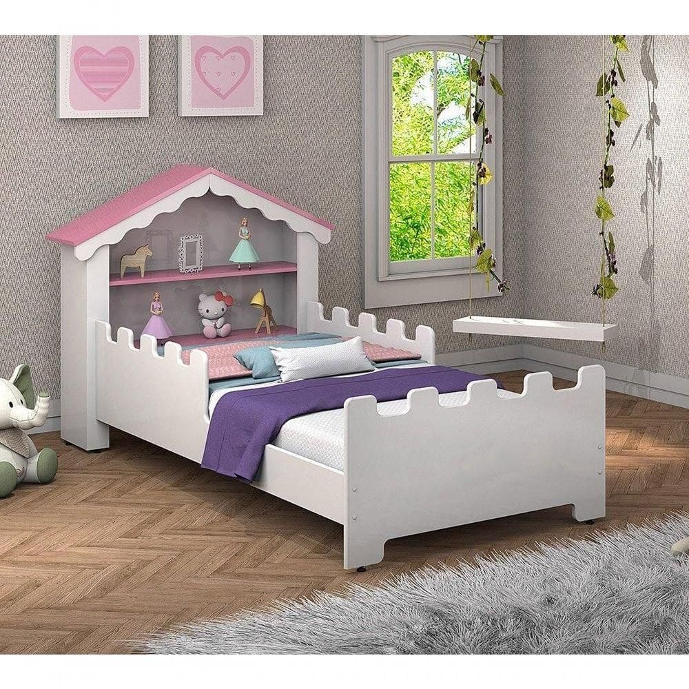 Cama Solteiro Princesa Com Colchão Branco/rosa- Vitamov