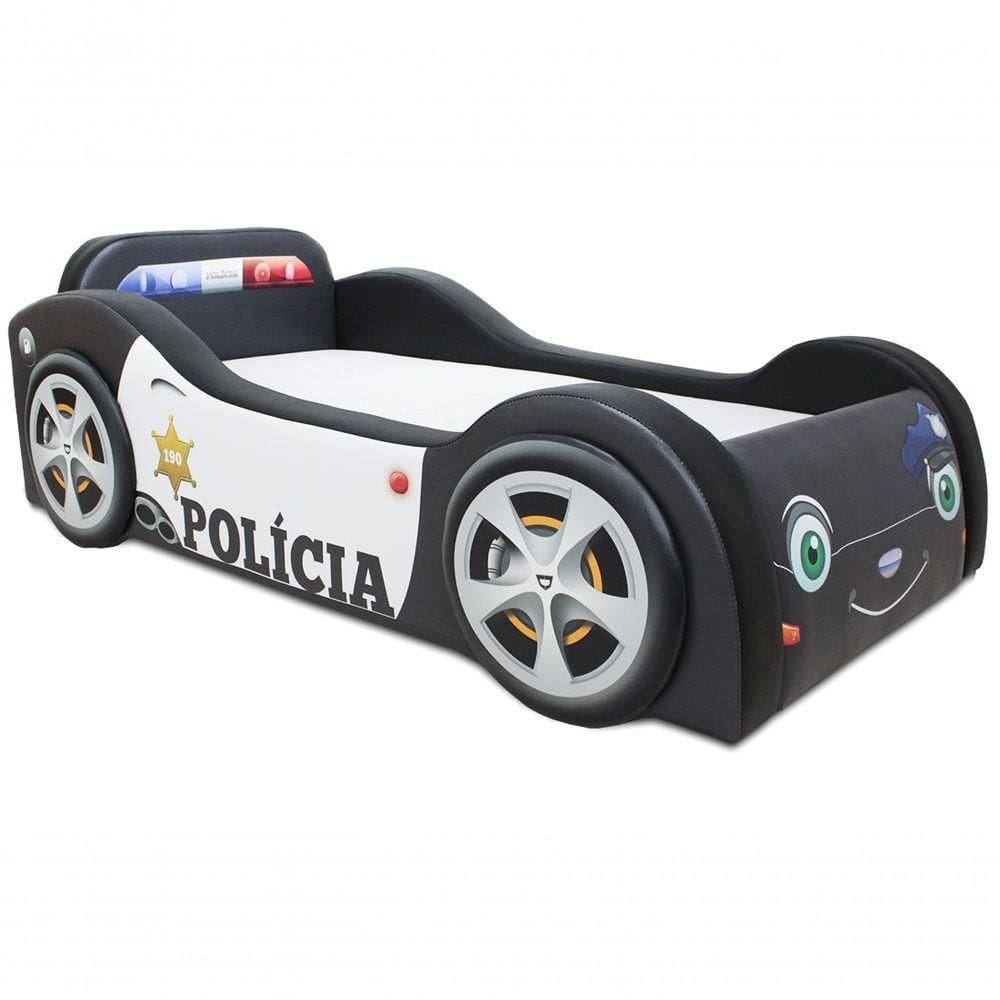 Mini Cama Baby Policia Com Rodas Sobrepostas Estofada Tamanho:mini