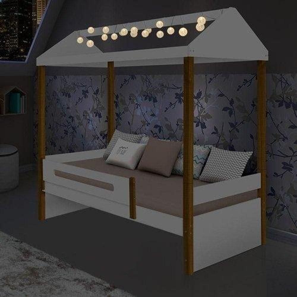 Cama Solteiro Sara Branco Mel Com Led E Colchão
