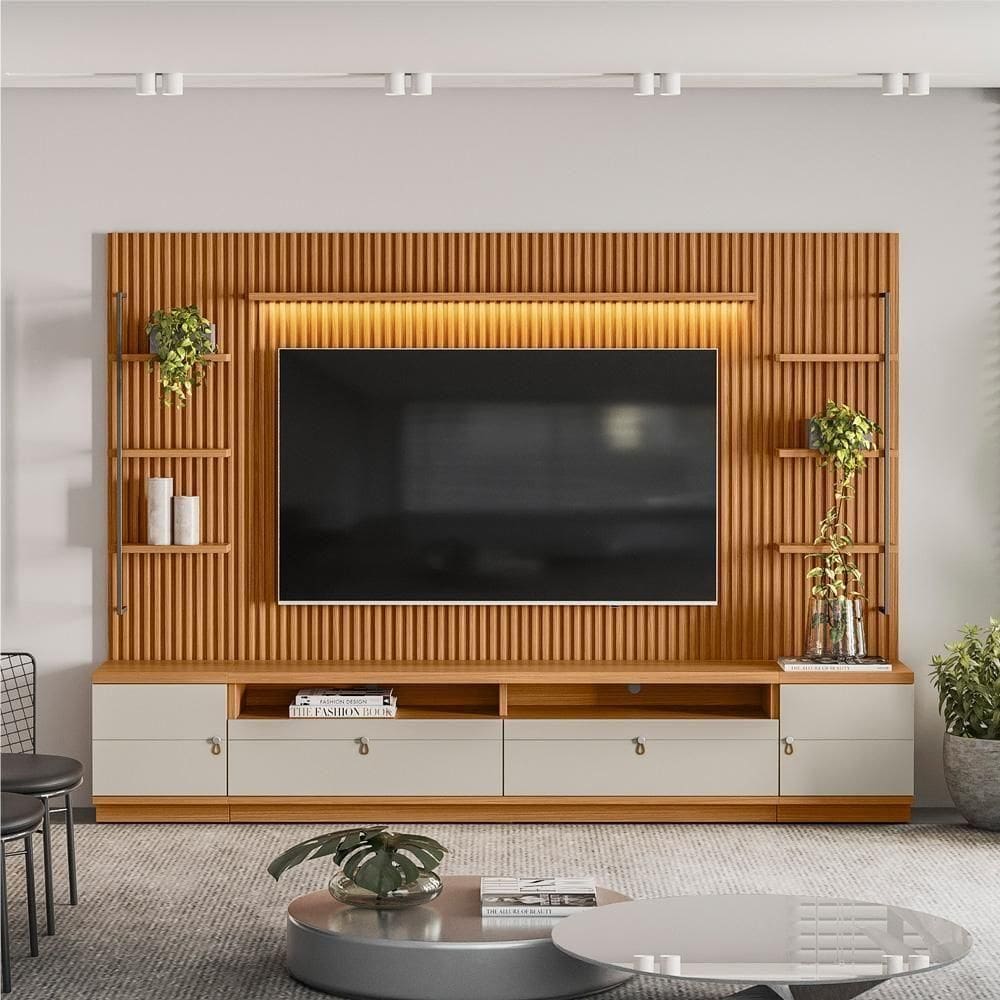 Rack E Painel Para Tv Com 2 Modulos Laterais Hunt Nature Off-white