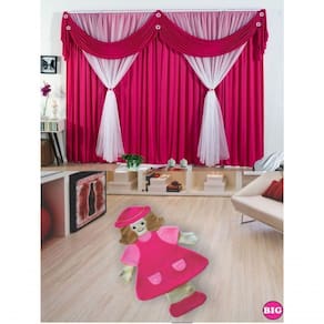 Kit Decoração P/ Quarto De Menina = Cortina Malha Jéssica + Tapete Pelucia Big Camponesa - Pink