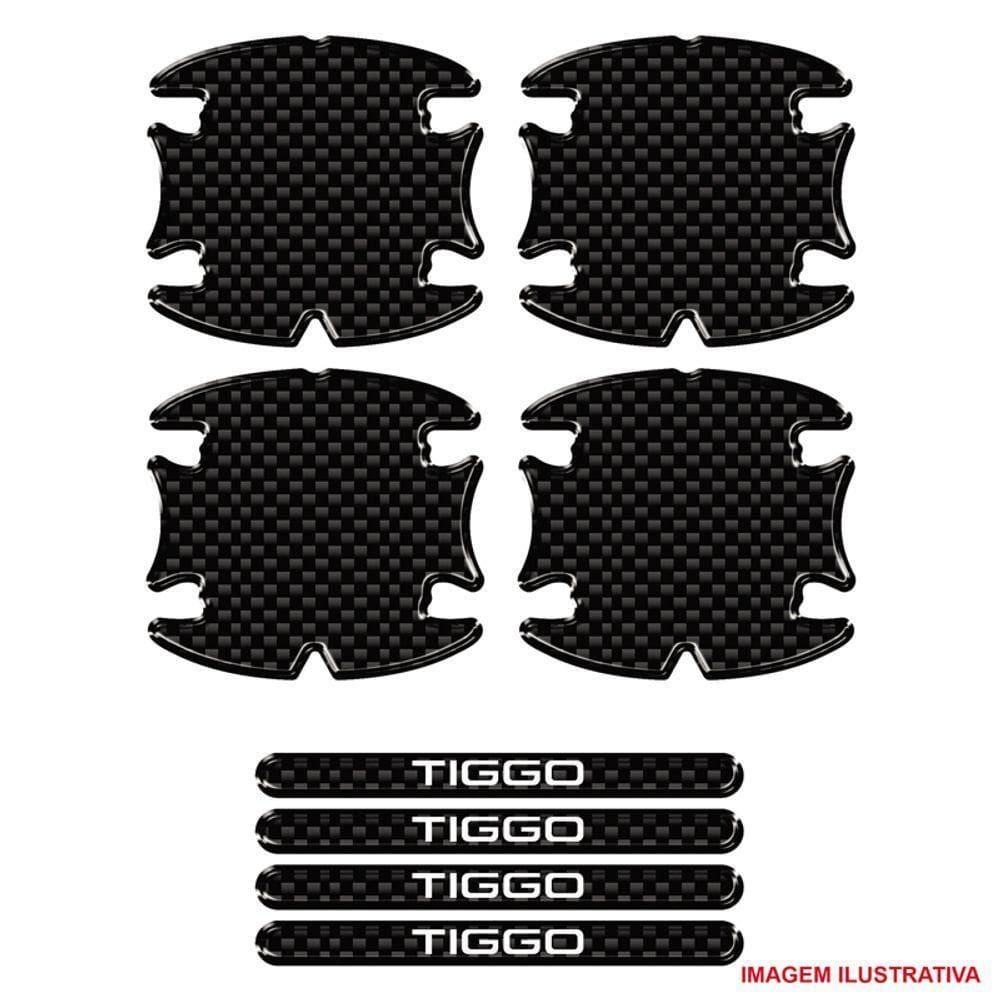 Jogo Adesivo Protetor Maçaneta Carro Tiggo Resinado Preto Carbon Preto