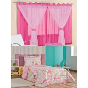 Cortina Juvenil Quarto Menina E Colcha Matelada Sara - Pink