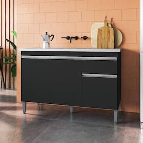 Balcão Para Cozinha 2 Portas Forks Preto Fosco