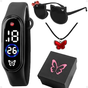 Relógio Infantil Digital Menina + Caixa + Colar Silicone Rosa Ajustável Criança Social Led Acetato