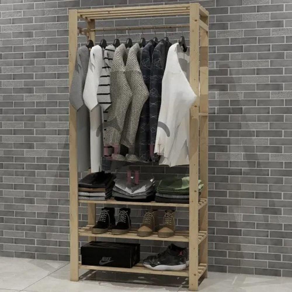 Arara De Closet Aberta Cabideiro Tripla Prateleira