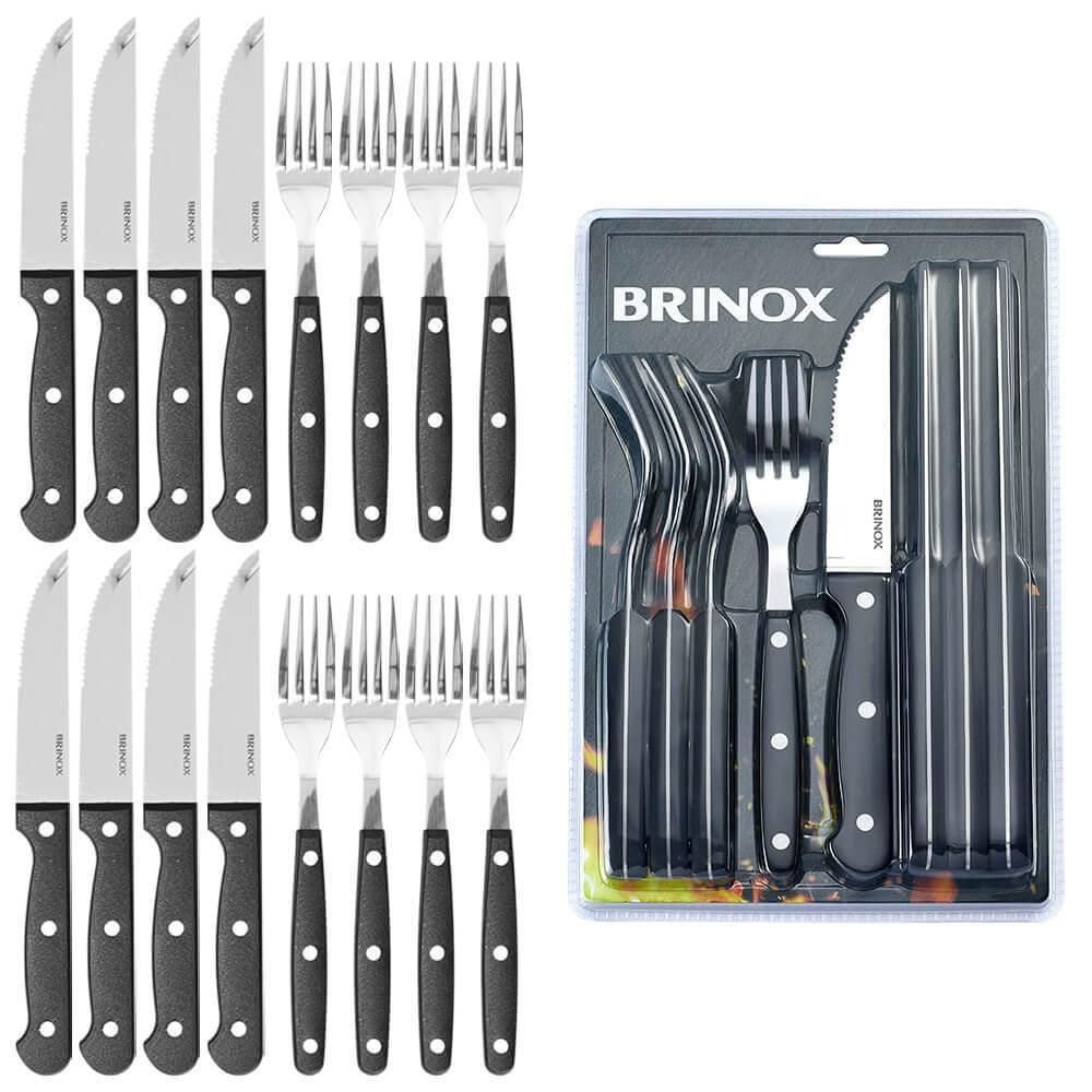 Jogo de Talheres Faqueiro para Churrasco Jumbo Inox 16 peças Preto Brinox