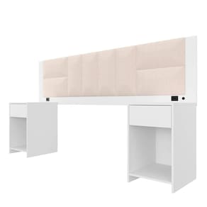 Cabeceira Estofada Cama Casal Rivera C/led Bra/bouclé Off White - M.a
