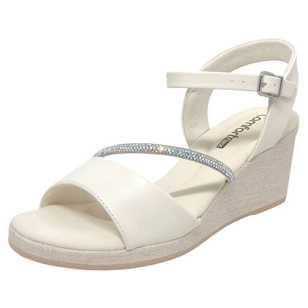 Sandália Feminina Anabela Social Brilhante Comfortflex