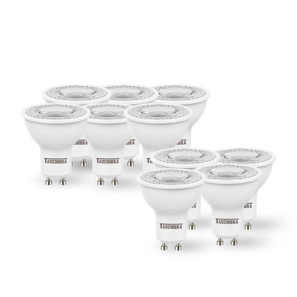 Kit 10 Lâmpadas Led Dicroica Mr16 Tdl 7w Taschibra Bivolt 2700k Luz Quente
