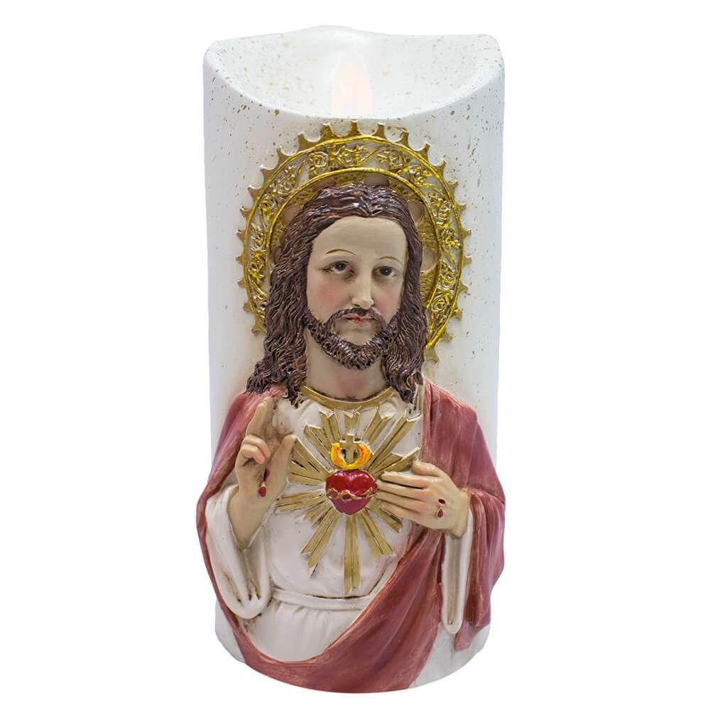 Vela Artificial A Pilha Led Sagrado Coração De Jesus 17.5cm
