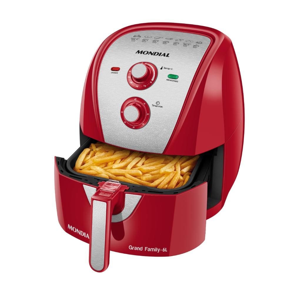 Fritadeira Elétrica Air Fryer Sem Óleo 6L Mondial AFN-60-RI 1900W Vermelho/Inox 220V