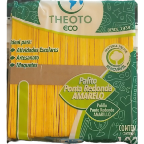 100 Palito Picolé Sorvete Ponta Redonda Artesanato Theoto - Amarelo