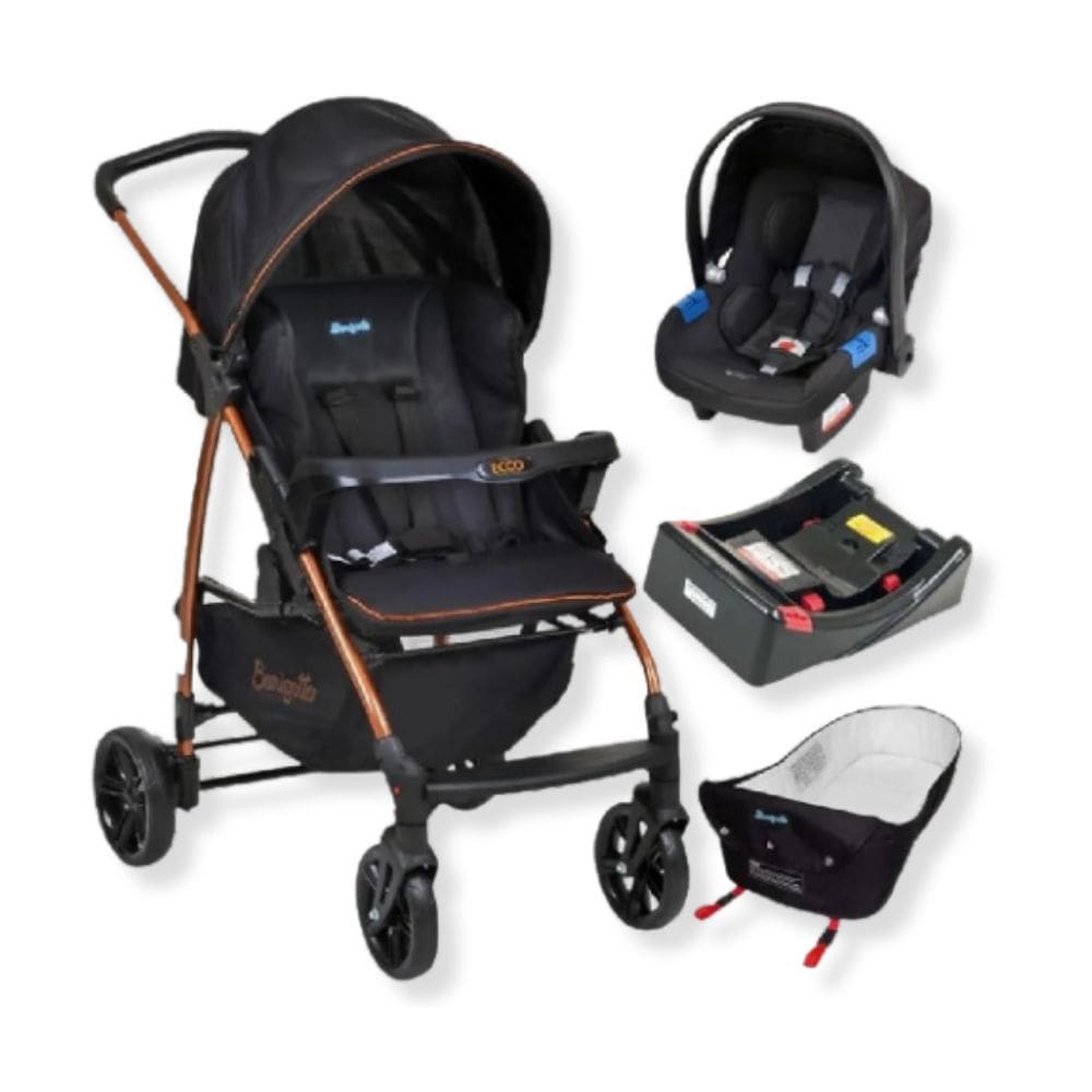 Carrinho Ecco Preto Cobre + Cadeira Touring X + Base + Ninho - Burigotto