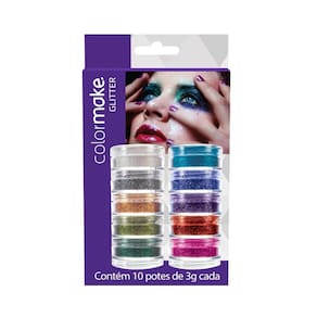 Kit Maquiagem Artística Pó Glitter 3g Pintura Facial 10 Cores Brilho Purpurina ColorMake
