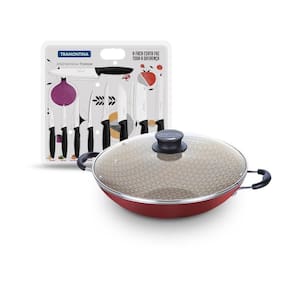 Kit - Panela Wok 6l Alumínio 36 Cm Paris Vermelho + 1 Conjunto Facas 9pç - Tramontina