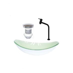 Cuba de Vidro Oval 47cm Branca + Valvula + Torneira Preta