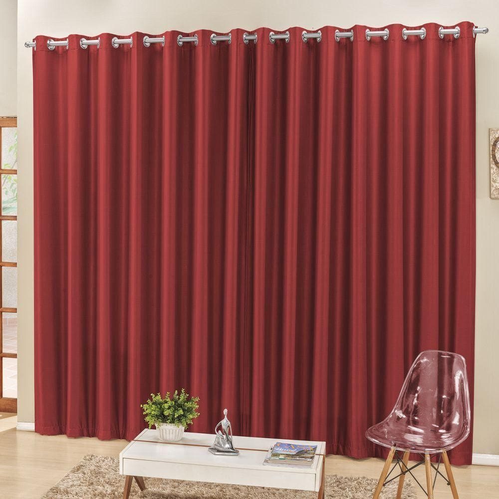 Cortina 2 Mts Sala Quarto Escritório Semiblackout Para Varão Vermelha
