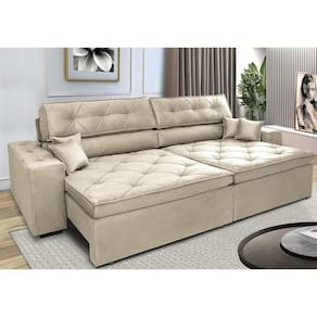 Sofá Retrátil E Reclinável 3,12m Com Molas Cama Inbox Estilo Suede Velusoft Bege